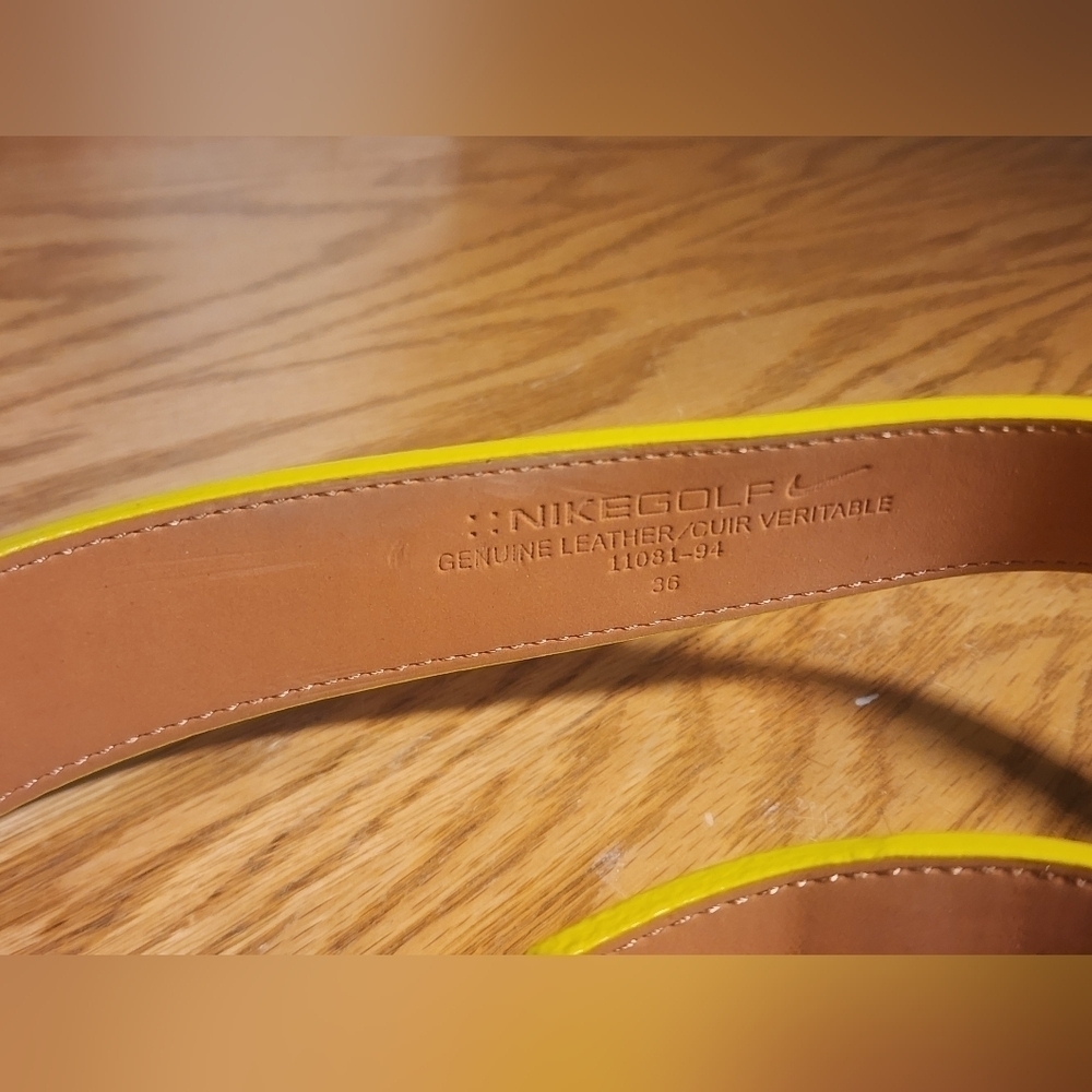 Nike Men's Signature Swoosh Cutout II Belt Yellow Golf - Picture 7 of 8